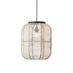 Luminosa Zaire Single Pendant Ceiling Lamp, Natural Linen, Matt Black