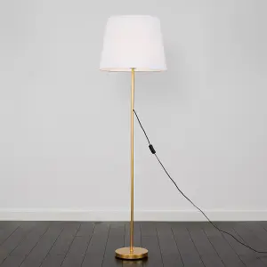 ValueLights Modern Gold Metal Standard Floor Lamp With White Tapered Shade - Includes 6w LED Bulb 3000K Warm White