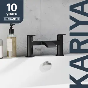 GoodHome Kariya Matt Black Deck-mounted Manual Double Bath Filler Tap