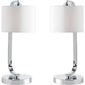 2 PACK Touch Dimmable Table Lamp Chrome & White Fabric Shade Bedside Desk Light