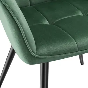 Dining Chair Marilyn - velvet look, quilted pattern - dark green / black