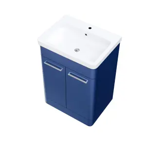 Nes Home 600mm Freestanding Vanity Unit Cabinet and Wash Basin Royal Blue