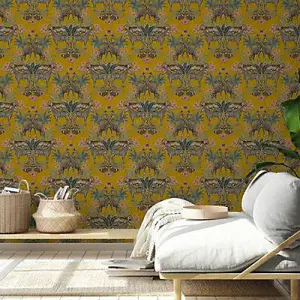 Grandeco Yellow Animal Smooth Wallpaper