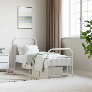 Berkfield Metal Bed Frame with Headboard and Footboard White 75x190 cm