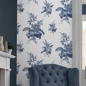 Laura Ashley Narberth Blue Leaves Smooth Wallpaper