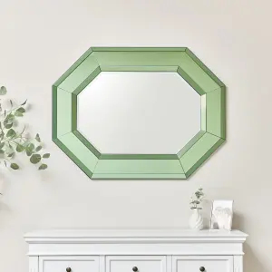 Melody Maison Extra Large Green Glass Octagon Wall Mirror 105cm x 80cm