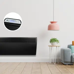 Devola Electric Panel Heater 2400W Low Energy Free Standing or Wall Radiator, Adjustable Thermostat with Programmable Timer Black