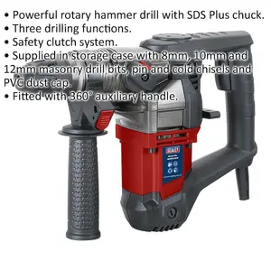 900W SDS Plus Rotary Hammer Drill - Safety Clutch System - Three Drill Functions