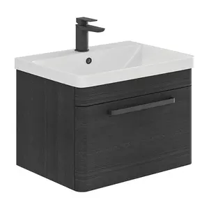 Emery Textured Black Wall Hung Bathroom Vanity Unit & Basin Set with Black Handles (W)80cm (H)46cm