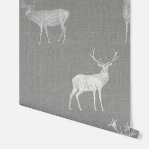 Arthouse Heritage Stag Grey/Silver Wallpaper