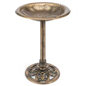 Garden Bird Bath Ornate Resin Birdbath With Rustic Metal Effect H60cm Bronze Christow