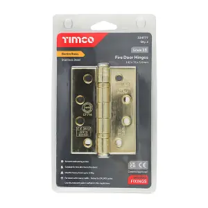 Timco - Grade 13 Fire Door Hinges - Electro Brass Stainless Steel (Size 101 x 76 x 3 - 2 Pieces)