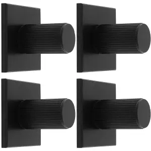 4 PACK - Reeded Cylinder Cabinet Door Knob & Matching Backplate - Matt Black 40 x 40mm