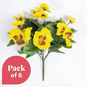 Blooming Artificial - 28cm / 1ft Yellow Artificial Pansy Bush Multi-Pack