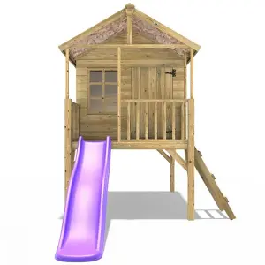 Rebo 5FT x 5FT Childrens Wooden Garden Playhouse on Deck + 6ft Slide - Partridge Purple