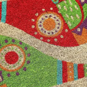 Coco&Coir Natural Coir Indoor Mat 15mm Non-Slip Backing Elephant Colourful Printed Design  45 x 75cm JUMBO BLING