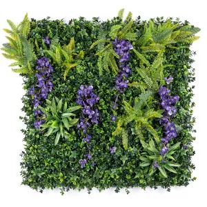 Artificial Living Wall Panels Wisteria Green Plant Foliage Indoor Outdoor 1m x 1m - Purple