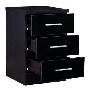 Eva 3 Drawer Bedside Table Black Oak/Gloss Black