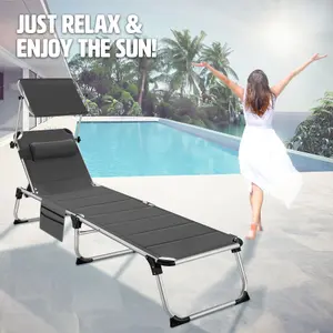 Sun Lounger Lorella - padded, foldable, with aluminium frame - mottled grey