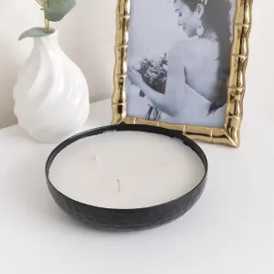 Melody Maison Round Hammered Black 3 Wick Candle Pot