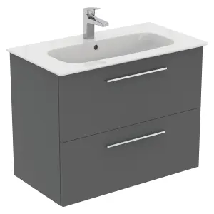 Ideal Standard i.life A Standard Matt Quartz Grey Wall-mounted Bathroom Vanity unit (H) 630mm (W) 800mm