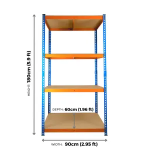 2 Bays of 4 Tier Extra Heavy Duty Storage Racking 1800h x 900w x 600d mm 300kg