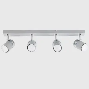 ValueLights Rosie Modern 4 Way Gloss Grey and Silver Chrome Straight Bar Ceiling Spotlight