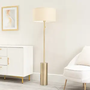 ValueLights Lexy Antique Brass Rotary Dimmer Switch Floor Lamp with Natural Drum Shade