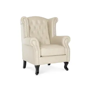 Faux Leather Balmoral Wing Back Chair with Buttons Cream