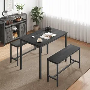 Franko 4 - Person Dining Set Black / Heather Greige/Black