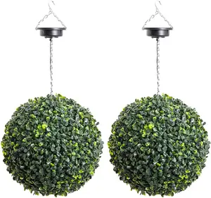 Primrose Pair of 28cm Solar Powered LED Artificial Topiary Ball 'The Little Buxus Ball'