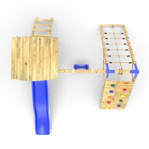 Limited Edition Rebo Wooden Climbing Frame with Swing and Up & over Climbing wall - Bear Blue