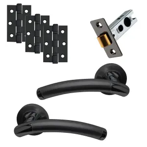 UAP Door Handle - Pair - Lever on Rose - Lincoln - Latch Pack - Complete Set - Black Nickel