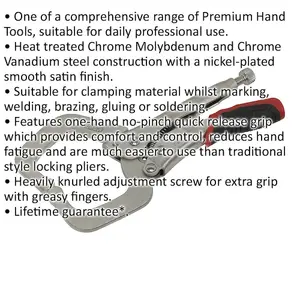 170mm Locking C-Clamp Pliers with 0-50mm Jaw Capacity and Knurled Adjustment