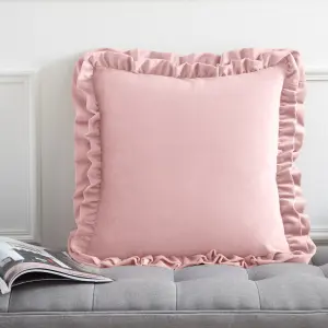 Catherine Lansfield So Soft Velvet Touch Double Frill 43x43 cm Cushion Blush Pink