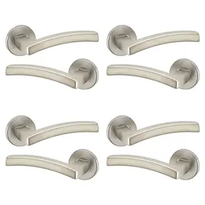 URBNLIVING 122mm Length 8Pcs Harcourt Metal & Satin Nickel Rose Lever Latch Door Handles Set