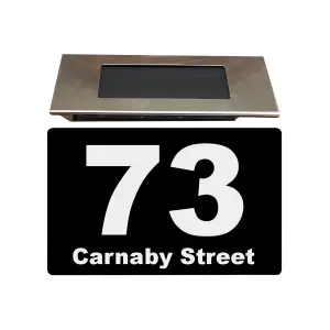 Personalised Aluminium House Plaque with Solar Light Customised with Your House Number and Street Name 200 x 130mm Black