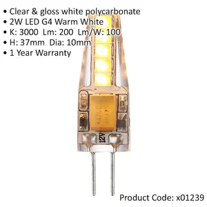 2W SMD G4 LED - 3000k Warm White Colour Temp - Low Voltage Transformer