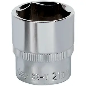 High-Quality 21mm Forged Steel Drive Socket - 3/8" Square Drive with Polished Chrome Finish