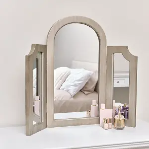 Melody Maison Silver Arched Triple Dressing Table Mirror - Sabrina Silver Range