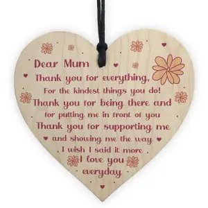 Dear Mum Gift For Mothers Day Birthday Wooden Heart Mum Poem Thank You Gift