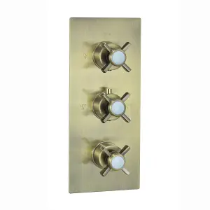 ENKI Edwardian Antique Brass Crosshead 3-Outlet Solid Brass Thermostatic Triple Shower Valve TSV063