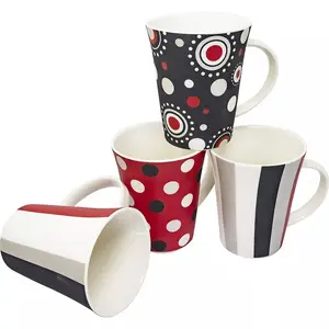 4 X Striped & Dotted Mugs Coffee Tea Drinking Mug Cup Kitchen Ceramic Home Decoration