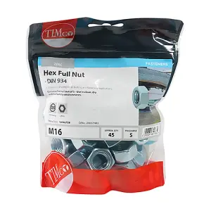 TIMCO Hex Full Nuts DIN934 Silver - M16