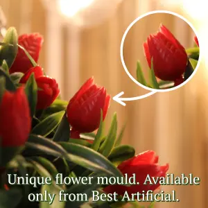 Pair of Best Artificial 28cm Red Tulip Hanging Basket Flower Topiary Ball - Suitable for Outdoor Use - Weather & Fade Resistant