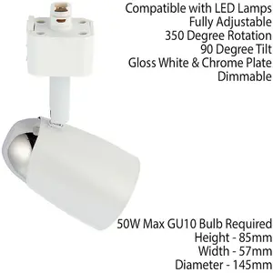 Adjustable Tilt Ceiling Track Spotlight Gloss White 50W Max GU10 Lamp Downlight