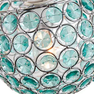 Modern Round Globe Easy Fit Pendant Shade with Small Teal Acrylic Bead Jewels