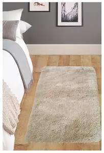 Soft Washable Collection Plain Design Shaggy Rug in Beige  SA-02