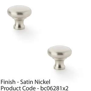 2 PACK - Victorian Round Door Knob - Satin Nickel 32mm - Kitchen Cabinet Pull Handle