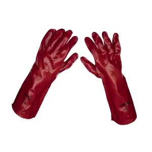 Sealey Red PVC Gauntlets 450mm - Pack of 12 Pairs